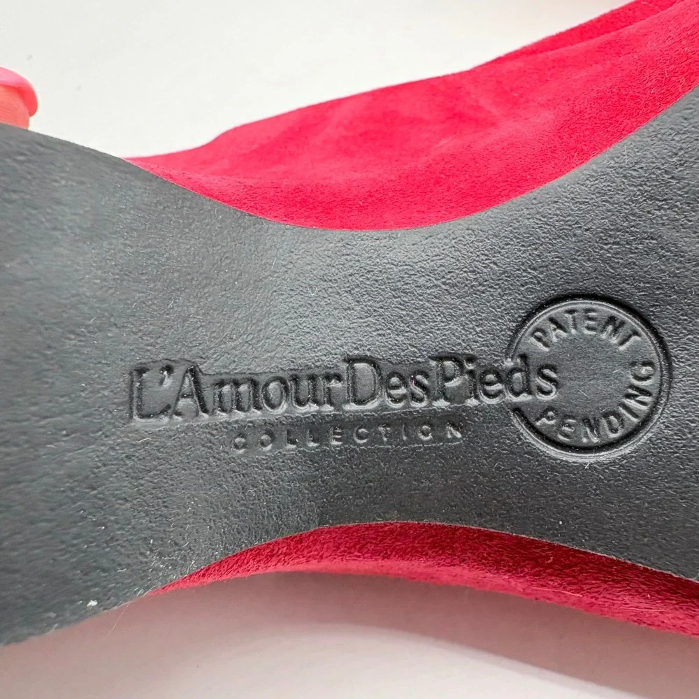 L'Amour Des Pieds Raspberry Pink Suede Wedge Sandals Peep Toe Slingback 8.5M‎
